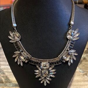 LOFT Silver Crystal Cluster Rhinestone Sparkly Necklace